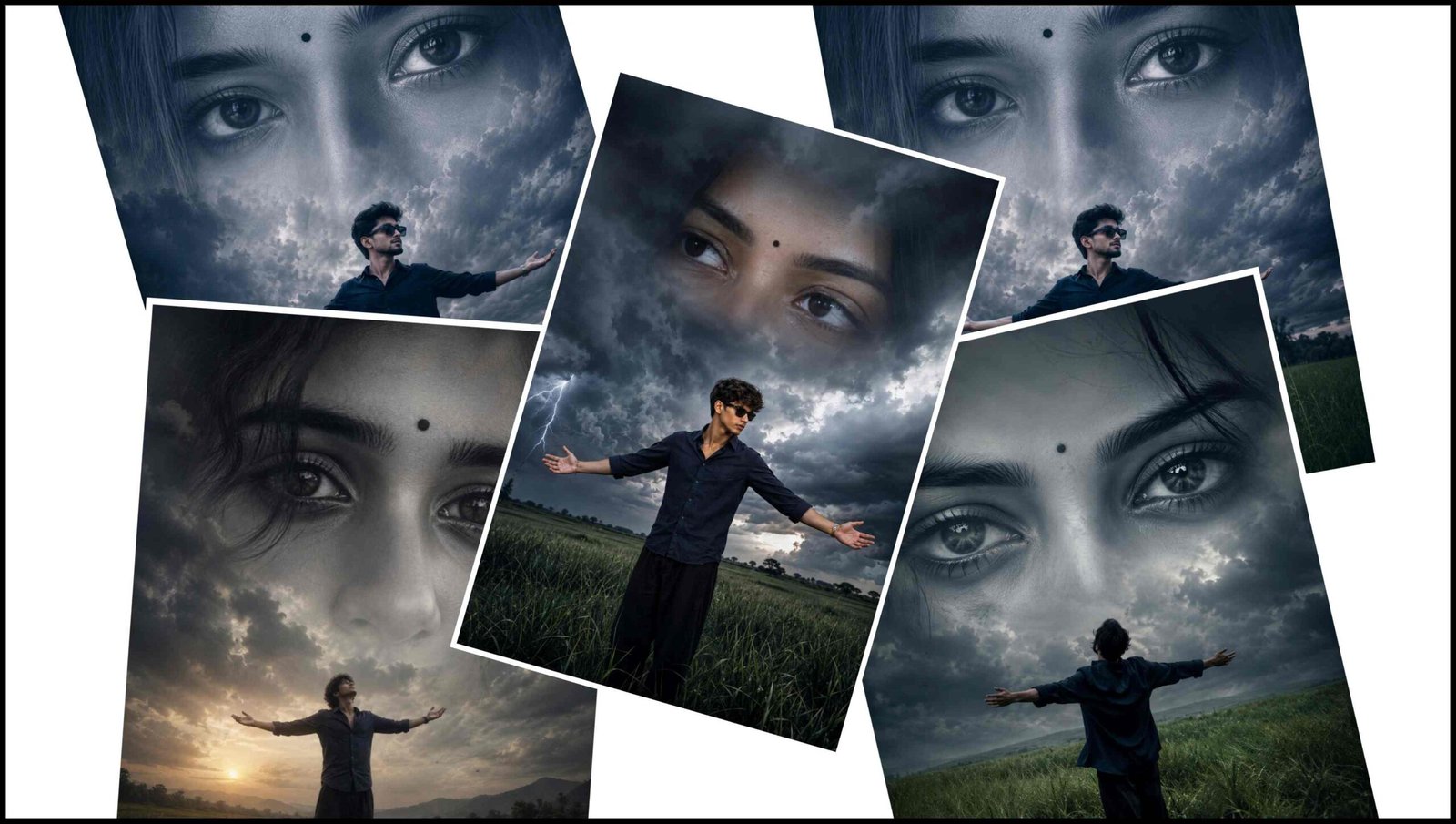 Sad Love Eyes AI Photo Editing Prompt with dramatic sky and emotional fantasy artwork
