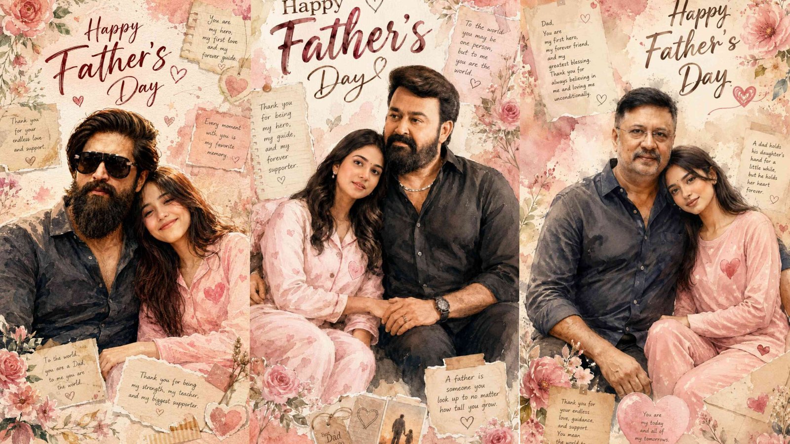 Father’s Day Watercolor Poster AI Prompt with emotional father daughter portrait