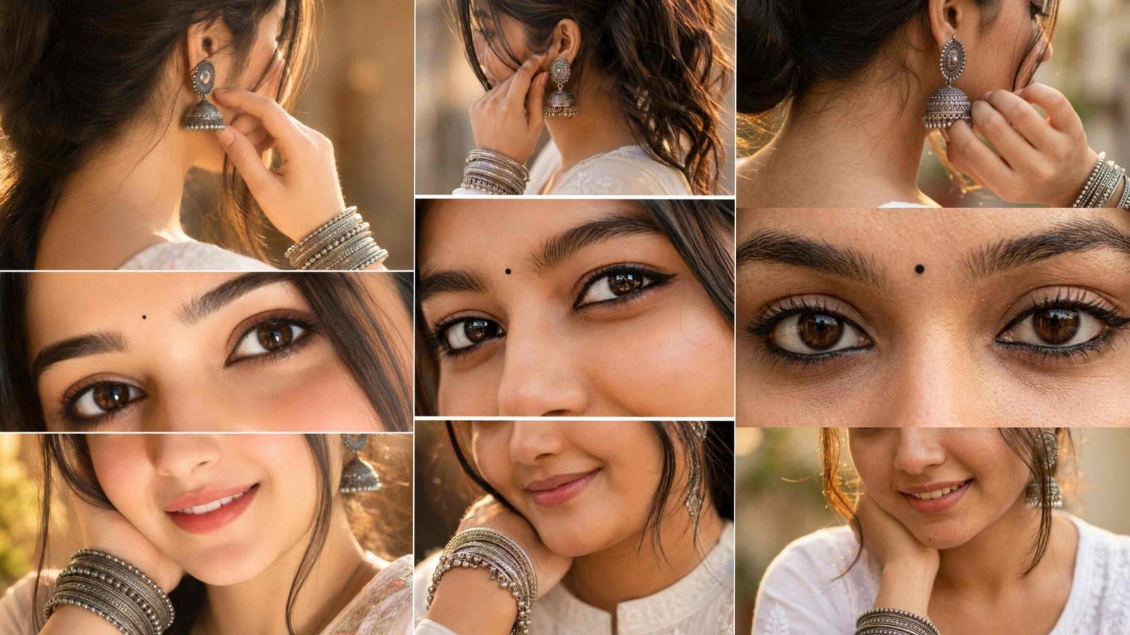 Beautiful Jhumka Portrait AI Photo Editing Prompt showing close-up Indian girl portrait with traditional jhumka earrings